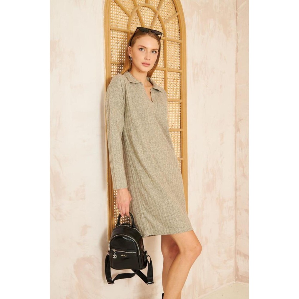 Pasaklı Giyim Pasaklı Giyim Polo Yaka Triko Elbise Bej - Premium Kadın Giyim