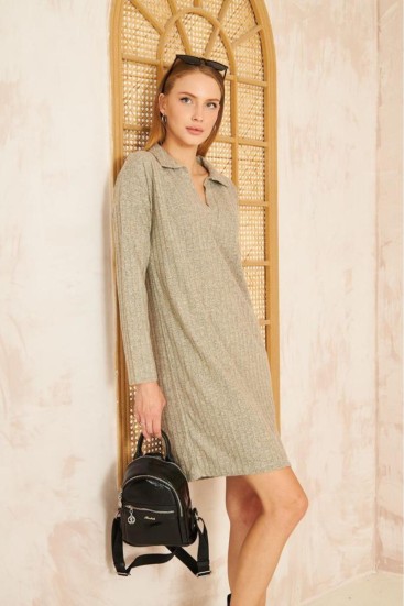 Pasaklı Giyim Polo Yaka Triko Elbise 2988176 Bej