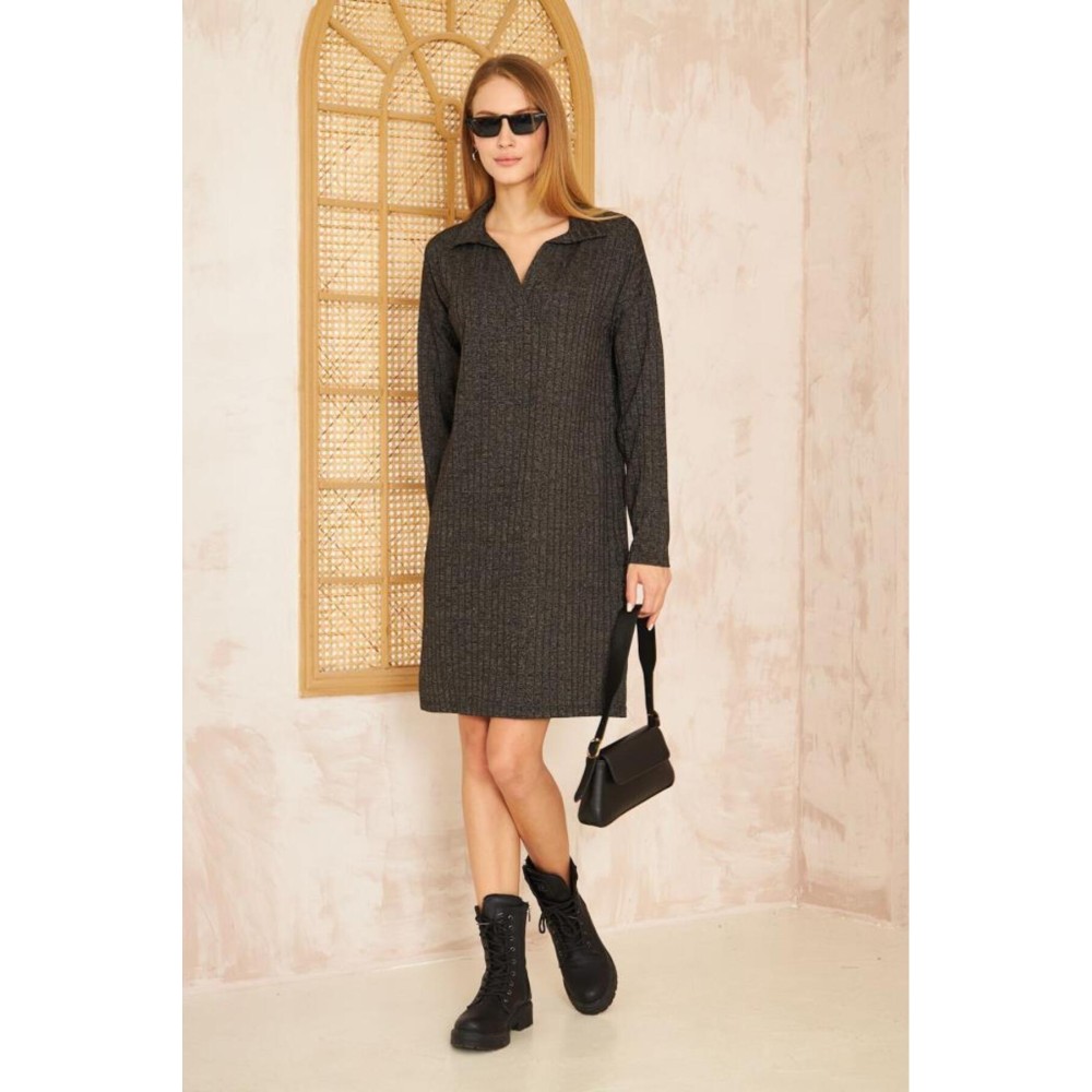 Pasaklı Giyim Pasaklı Giyim Polo Yaka Triko Elbise Bakır - Premium Kadın Giyim