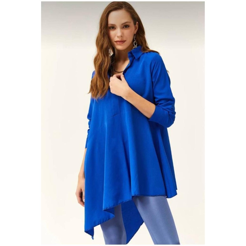 Pasaklı Giyim Pasaklı Giyim Kadın Asimetrik Tunik Gömlek-Tesettüre Uygun Saks - Premium Kadın Giyim