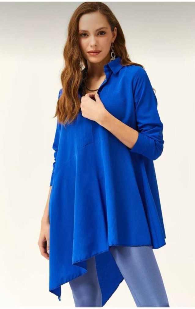 Pasaklı Giyim Kadın Asimetrik Tunik Gömlek-Tesettüre Uygun 4912264 Saks