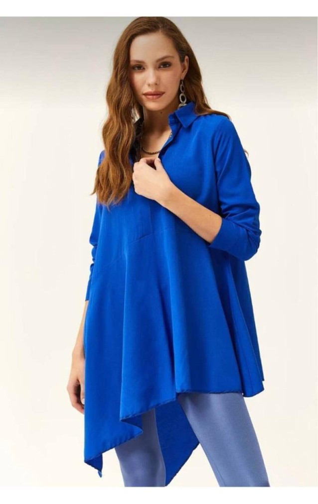 Pasaklı Giyim Kadın Asimetrik Tunik Gömlek-Tesettüre Uygun 4912264 Saks