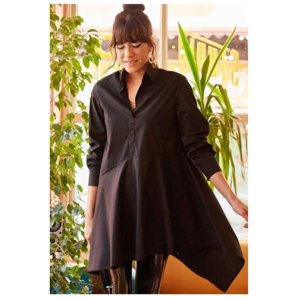 Pasaklı Giyim Pasaklı Giyim Kadın Asimetrik Tunik Gömlek-Tesettüre Uygun Siyah - Premium Kadın Giyim