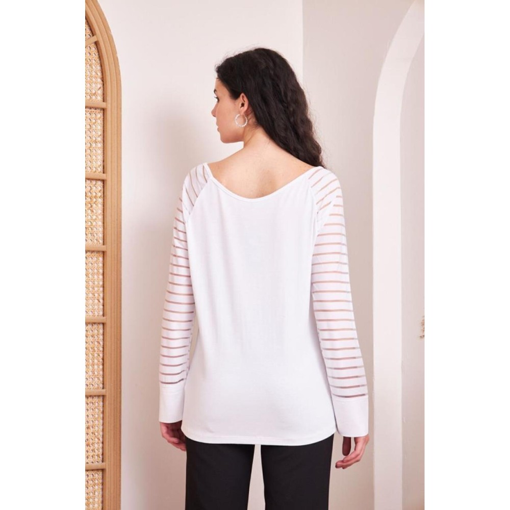 Pasaklı Giyim Pasaklı Giyim Kadın Kol Detaylı Bluz Beyaz - Premium Kadın Giyim