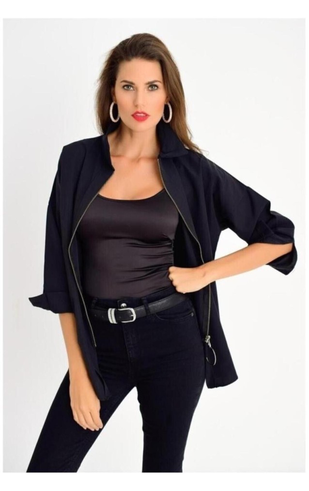 Pasaklı Giyim Kadın Fermuar Detaylı Uzun Kollu Gömlek Siyah 6108280