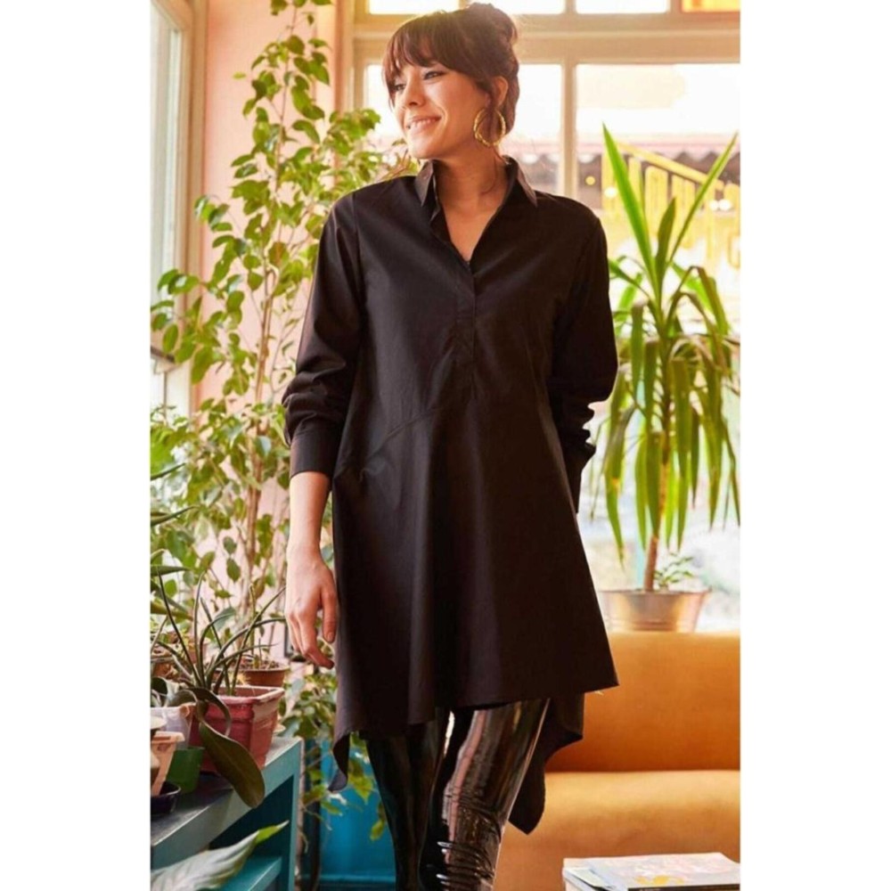 Pasaklı Giyim Pasaklı Giyim Kadın Asimetrik Tunik Gömlek-Tesettüre Uygun Siyah - Premium Kadın Giyim