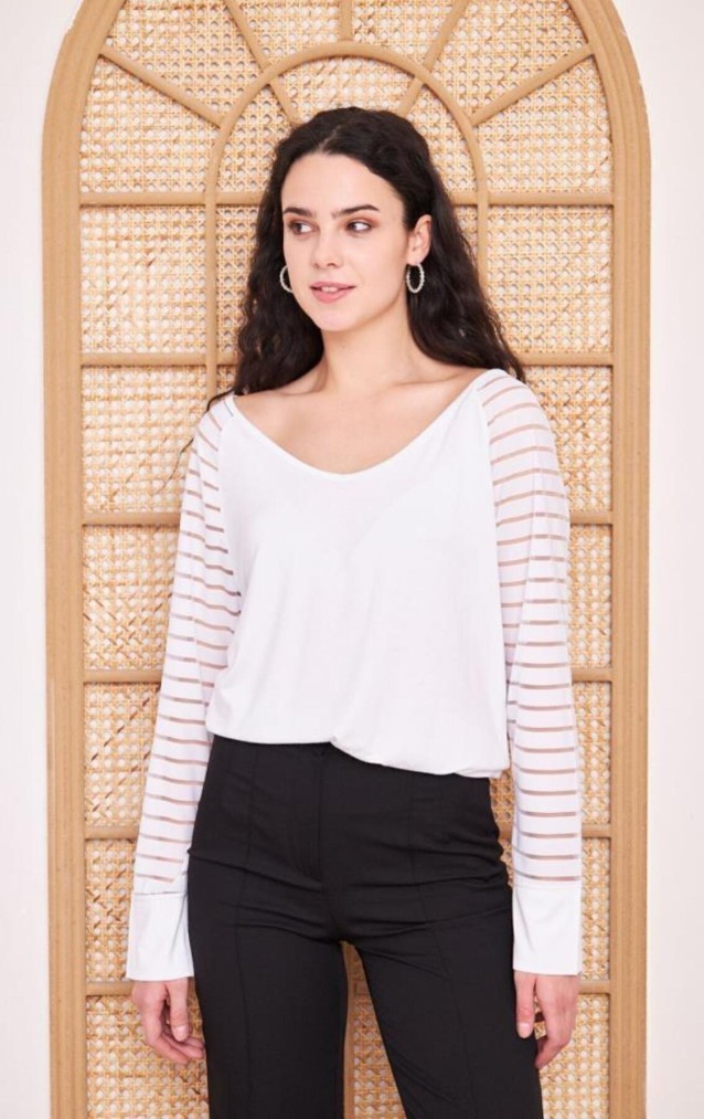 Pasaklı Giyim Kadın Kol Detaylı Bluz K5590210 Beyaz