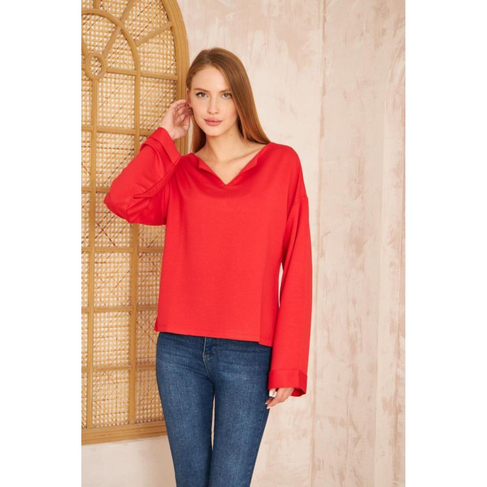 Pasaklı Giyim Pasaklı Giyim Kadın Duble Kol / Yakası Yırtmaçlı Salaş Sweatshirt Kırmızı - Premium Kadın Giyim