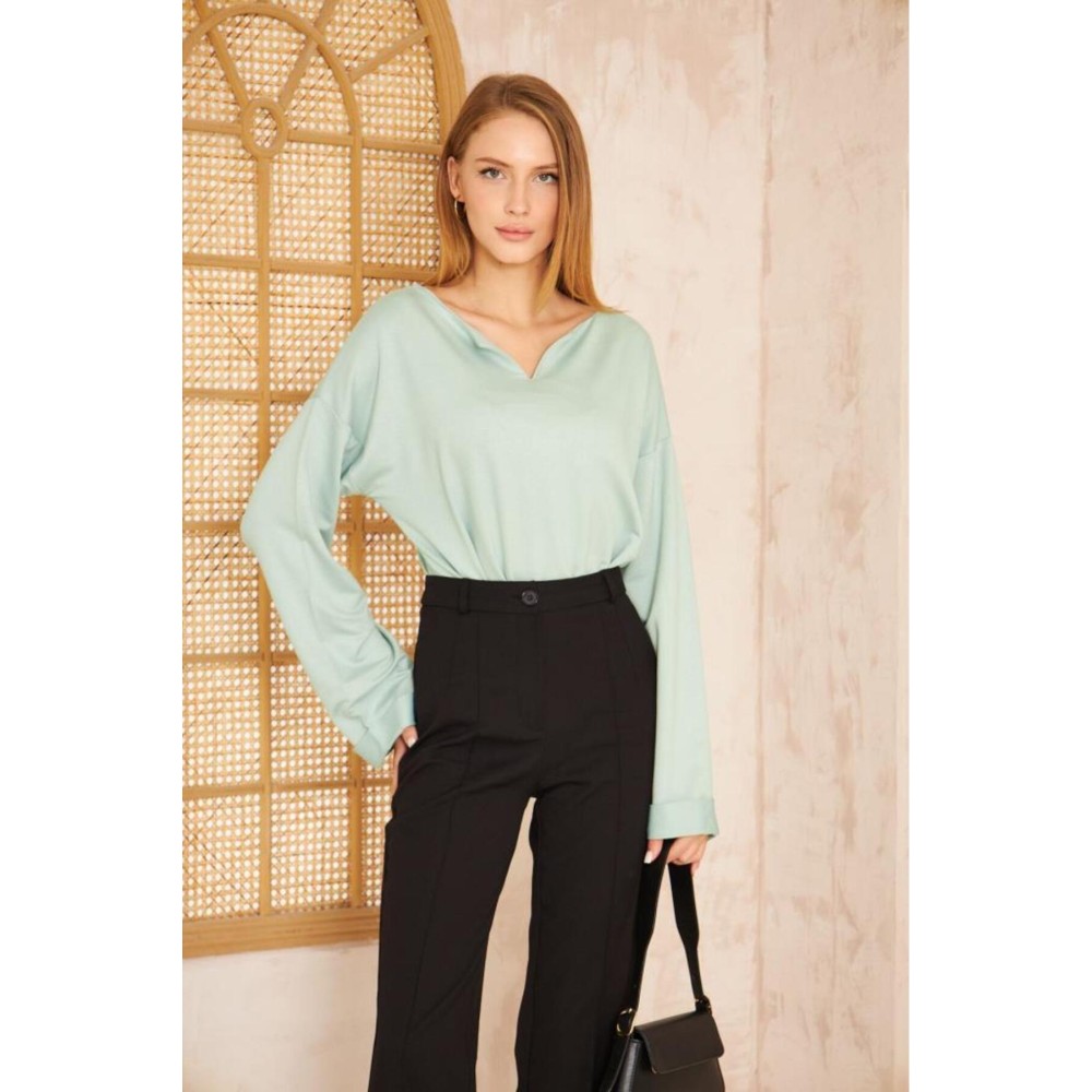 Pasaklı Giyim Pasaklı Giyim Kadın Duble Kol / Yakası Yırtmaçlı Salaş Sweatshirt Mint - Premium Kadın Giyim