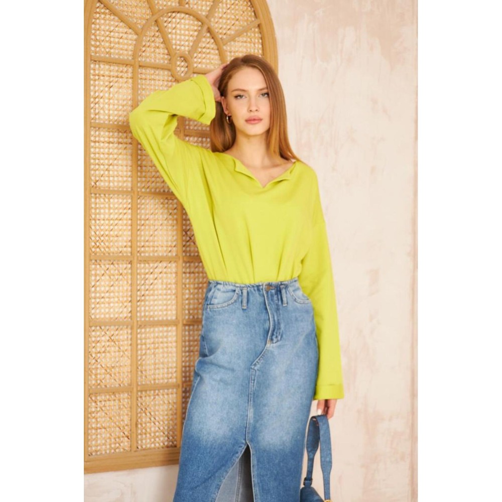 Pasaklı Giyim Pasaklı Giyim Kadın Duble Kol / Yakası Yırtmaçlı Salaş Sweatshirt Yağ Yeşili - Premium Kadın Giyim