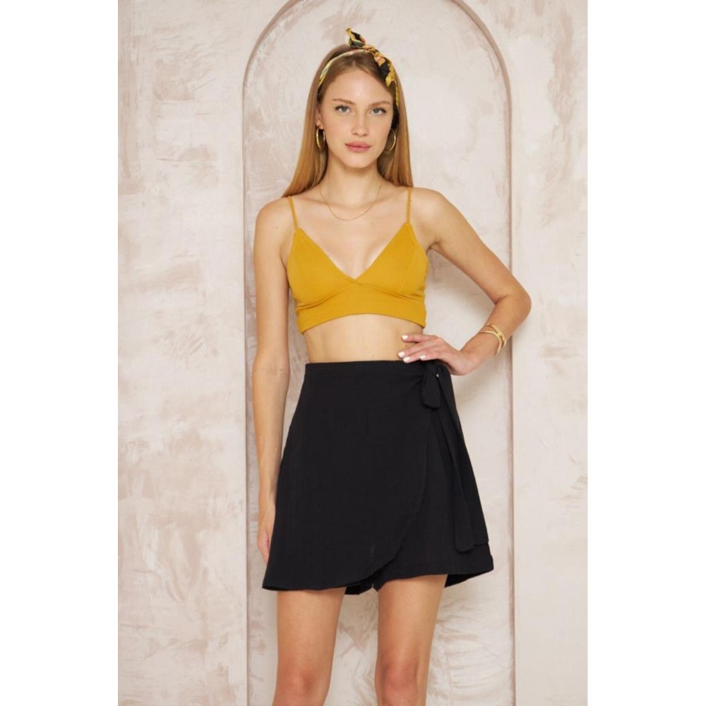 Pasaklı Giyim Pasaklı Giyim Kadın Müslin Pamuk Yandan Bağlamalı Şort Etek Siyah - Premium Kadın Giyim