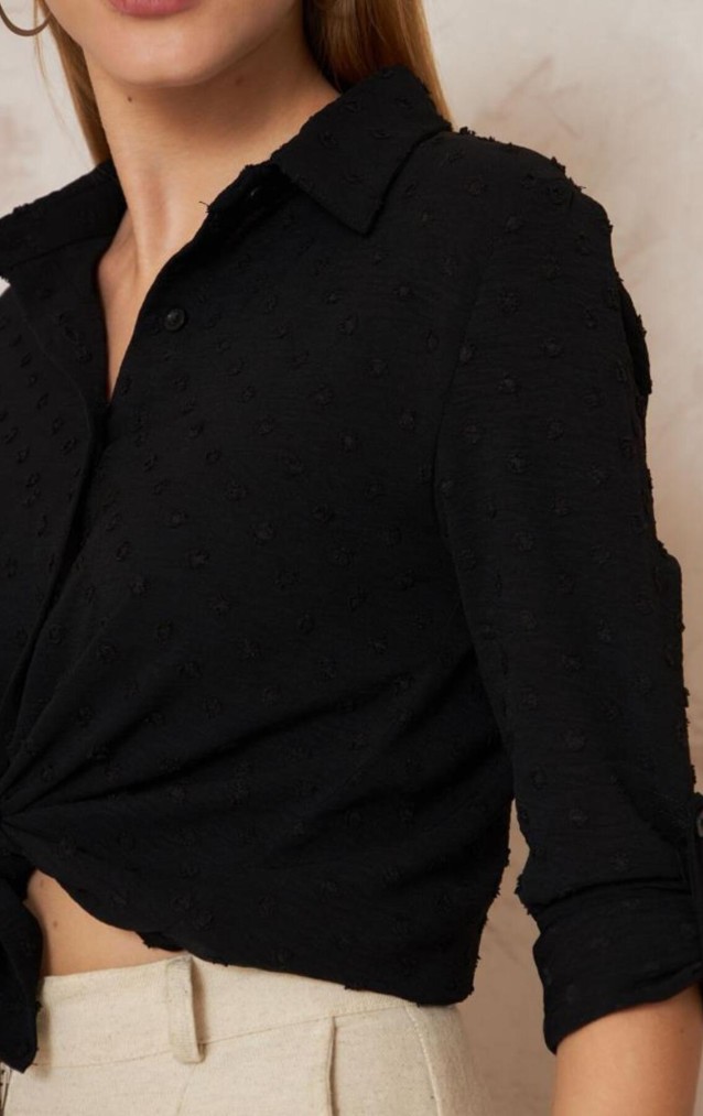 Pasaklı Giyim  Ponponlu Slim Fit Uzun Kollu Gömlek 3621240 Siyah