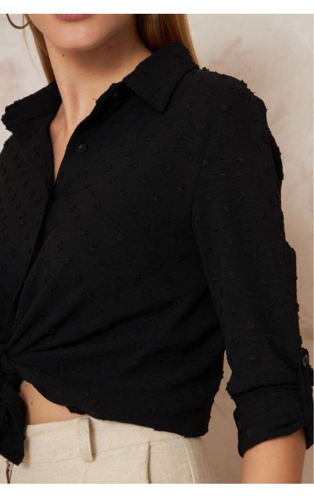 Pasaklı Giyim  Ponponlu Slim Fit Uzun Kollu Gömlek 3621240 Siyah