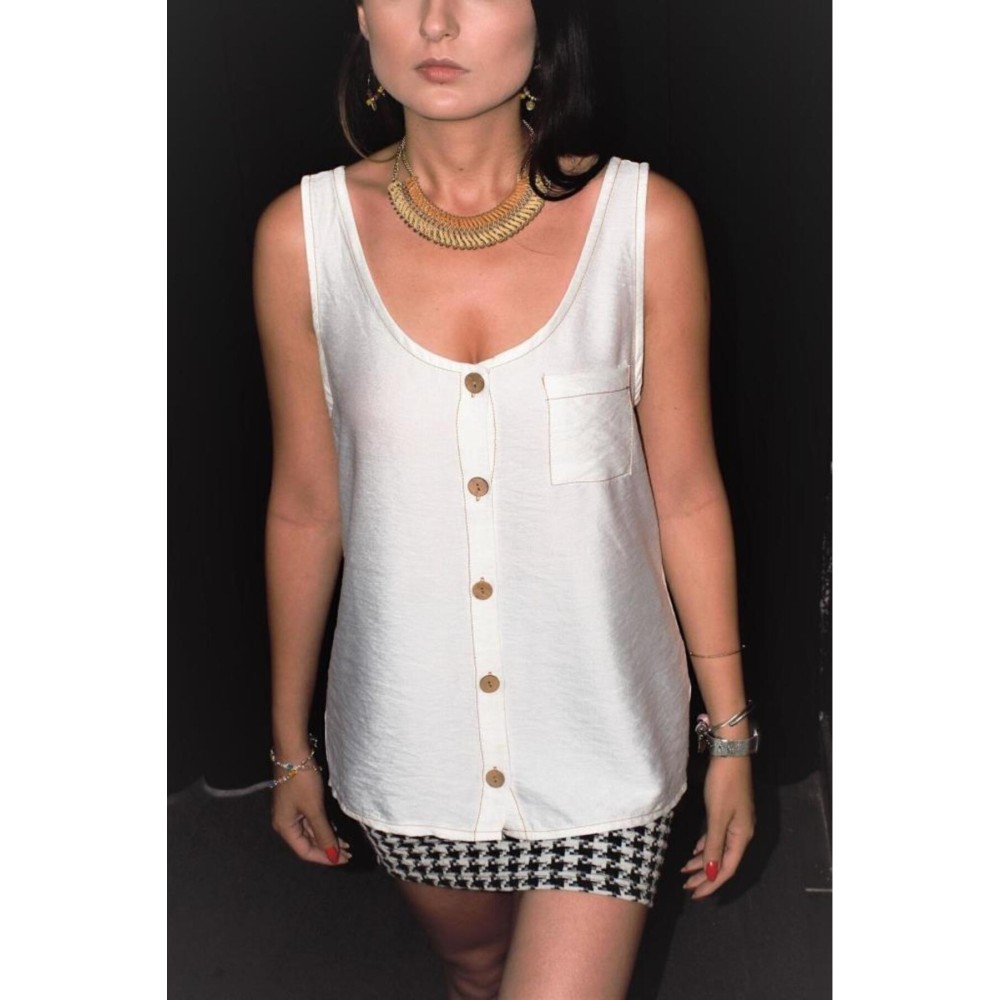 Pasaklı Giyim Pasaklı Giyim Kadın Düğmeli Askılı Bluz Ekru - Premium Kadın Giyim