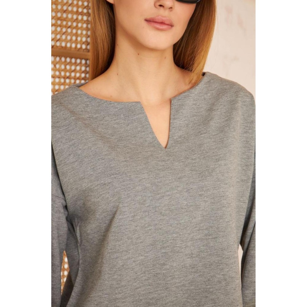 Pasaklı Giyim Pasaklı Giyim Kadın Duble Kol / Yakası Yırtmaçlı Salaş Sweatshirt Gri - Premium Kadın Giyim