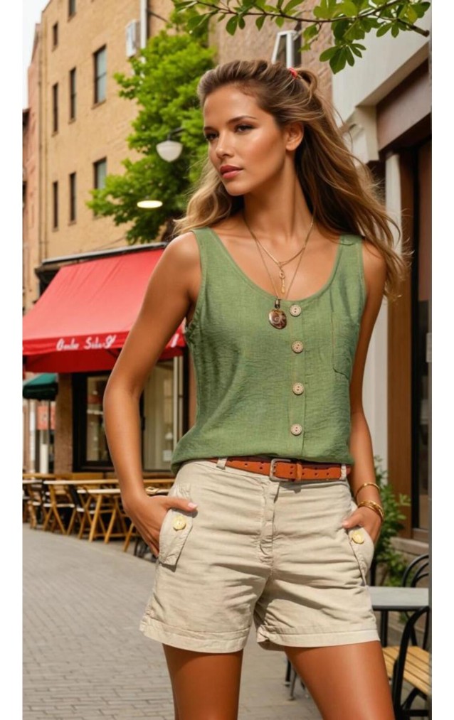 Pasaklı Giyim Kadın Düğmeli Askılı Bluz 2910290 Haki