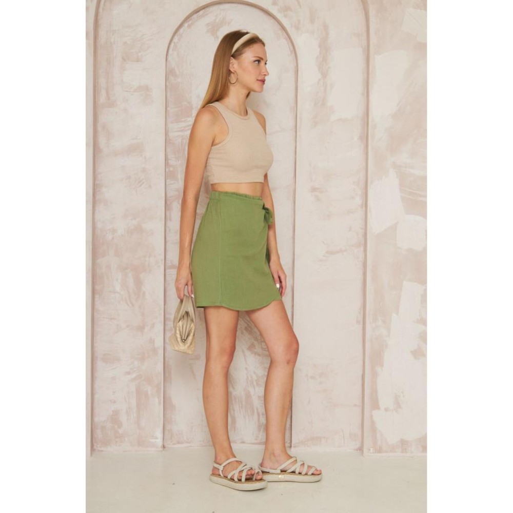 Pasaklı Giyim Pasaklı Giyim Kadın Müslin Pamuk Yandan Bağlamalı Şort Etek Haki - Premium Kadın Giyim