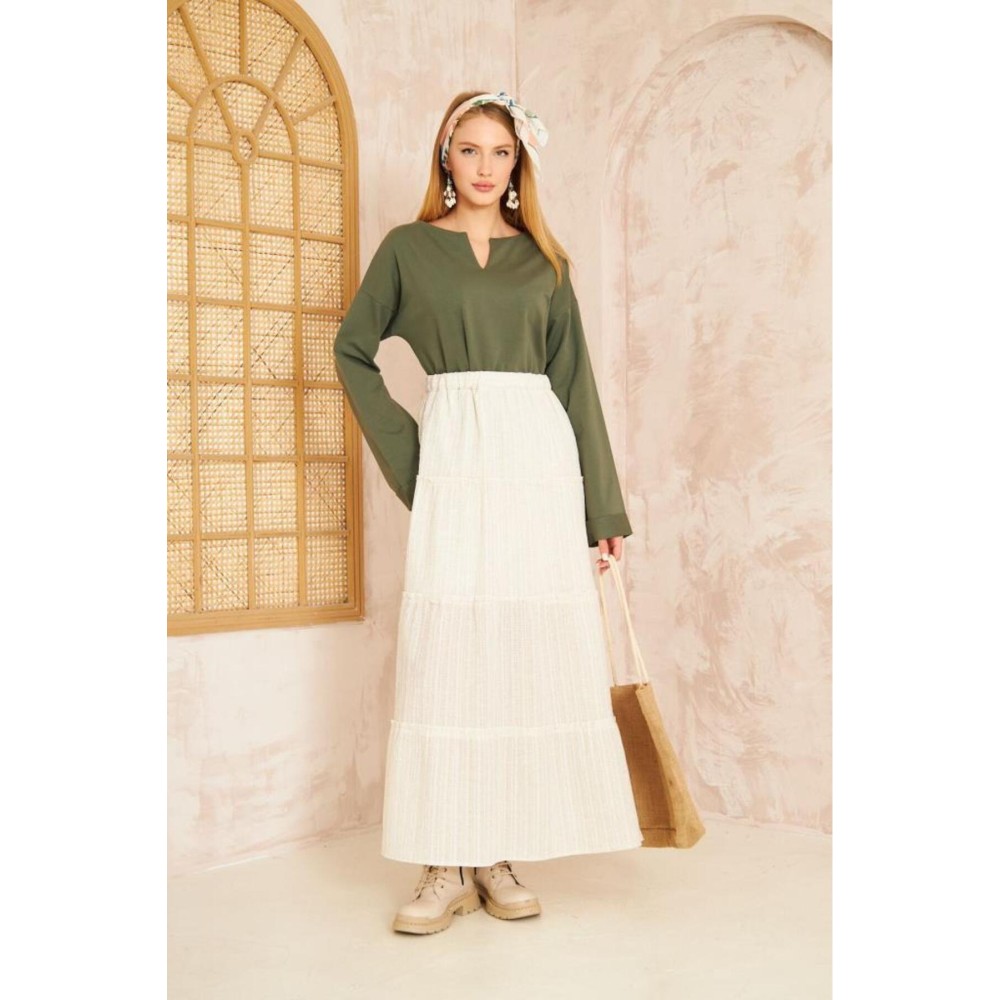 Pasaklı Giyim Pasaklı Giyim Kadın Duble Kol / Yakası Yırtmaçlı Salaş Sweatshirt Haki - Premium Kadın Giyim