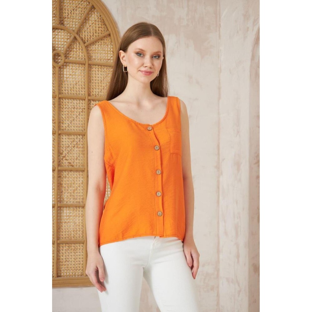 Pasaklı Giyim Pasaklı Giyim Kadın Düğmeli Askılı Bluz Turuncu - Premium Kadın Giyim
