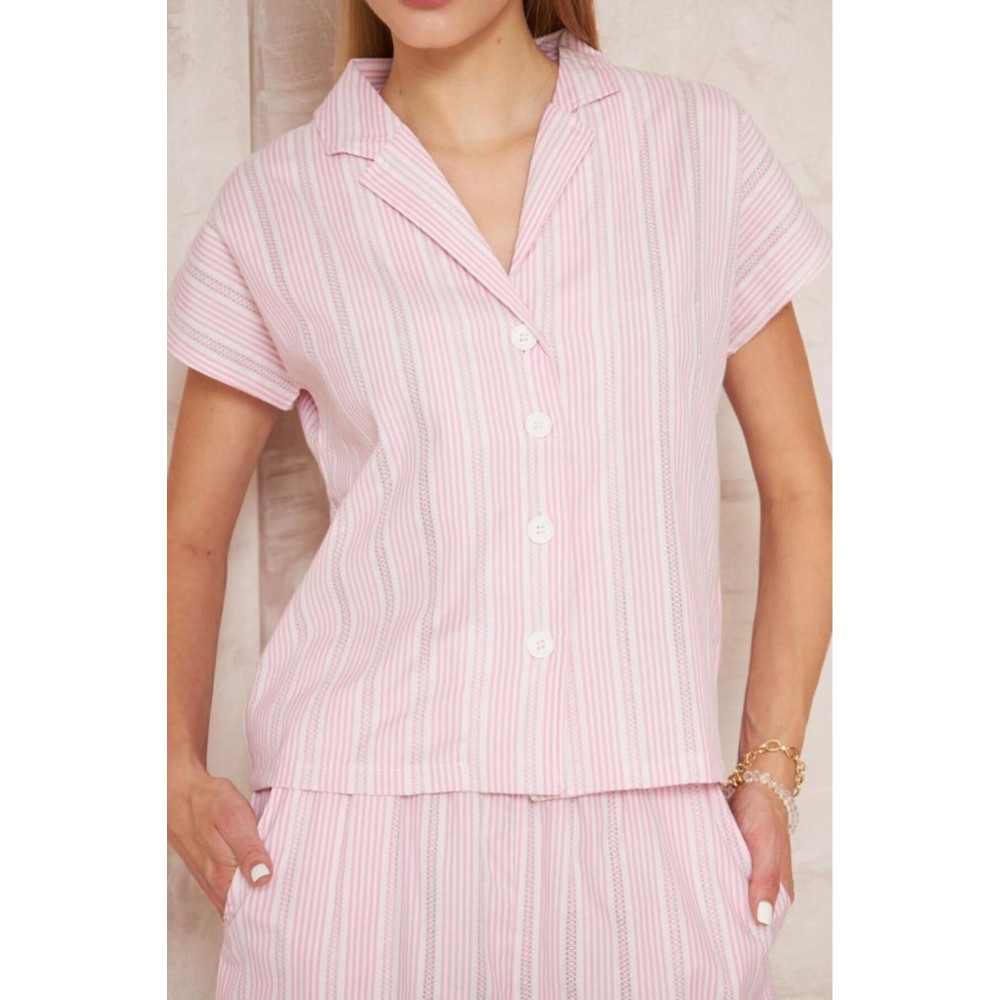 Pasaklı Giyim Pasaklı Giyim Kadın Gömlek-Şort Alt Üst Takım Pembe - Premium Kadın Giyim