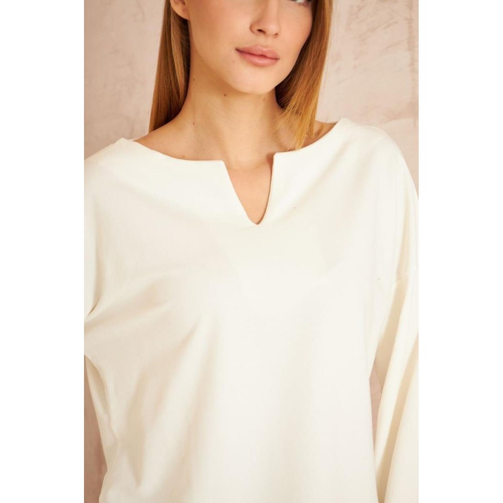 Pasaklı Giyim Pasaklı Giyim Kadın Duble Kol / Yakası Yırtmaçlı Salaş Sweatshirt Beyaz - Premium Kadın Giyim