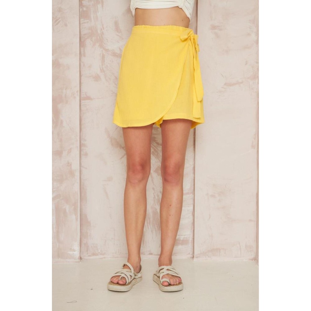 Pasaklı Giyim Pasaklı Giyim Kadın Müslin Pamuk Yandan Bağlamalı Şort Etek Sarı - Premium Kadın Giyim