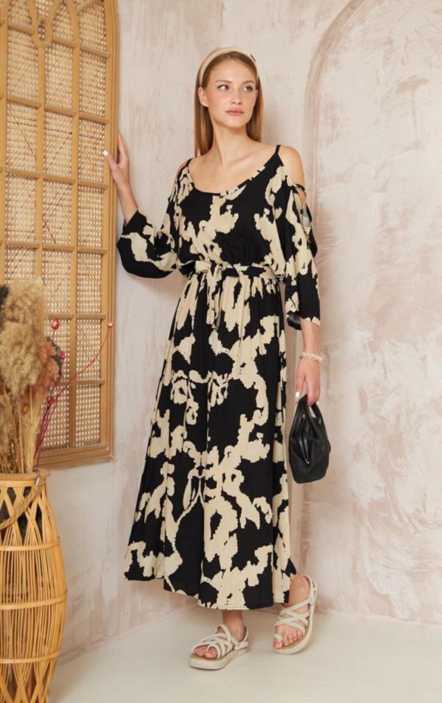 Pasaklı Giyim Kadın Omuz Dekolte Elbise 3628 Siyah