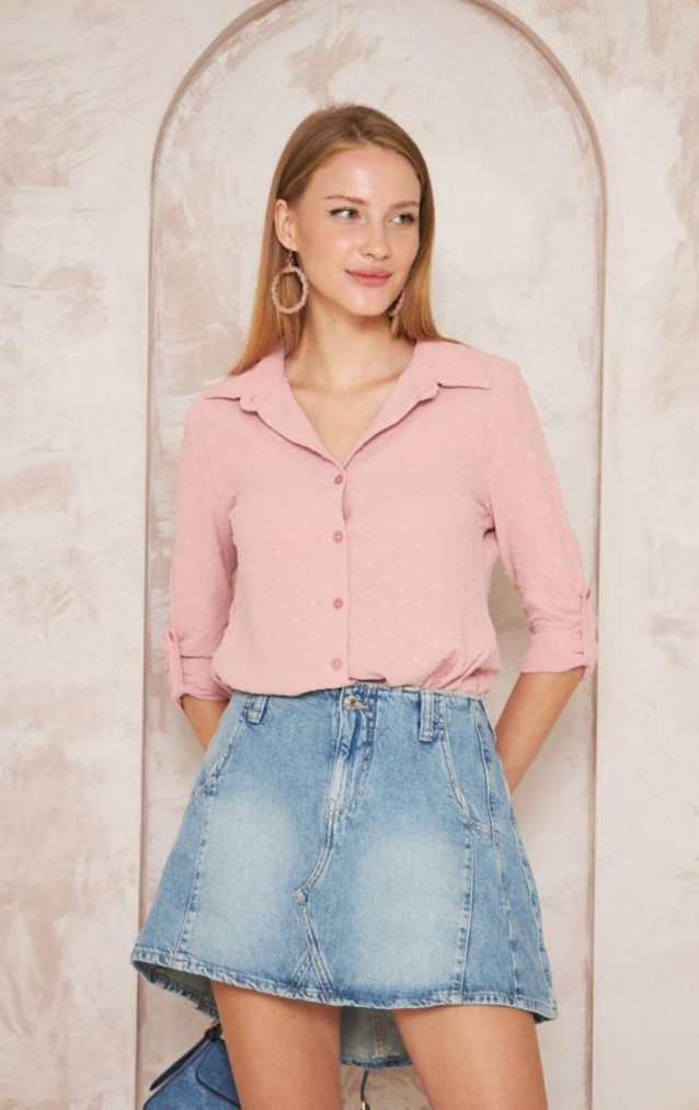 Pasaklı Giyim  Ponponlu Slim Fit Uzun Kollu Gömlek 3621240 Pudra