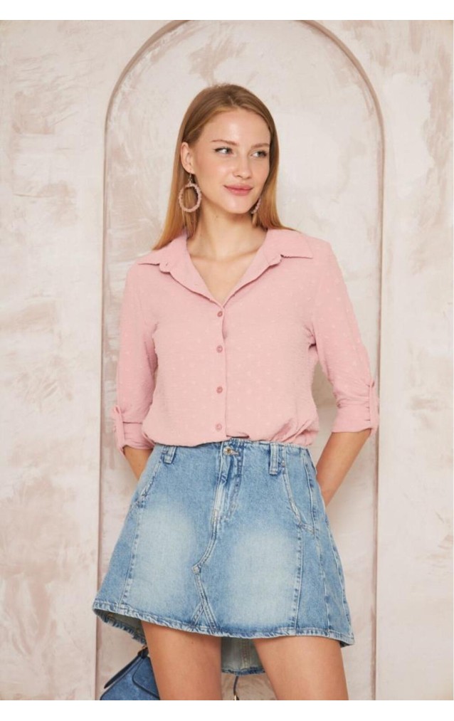 Pasaklı Giyim  Ponponlu Slim Fit Uzun Kollu Gömlek 3621240 Pudra