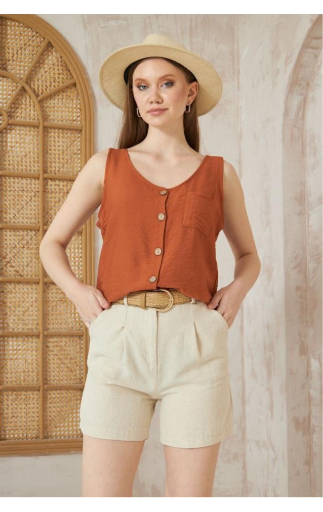 Pasaklı Giyim Kadın Düğmeli Askılı Bluz 2910290 Kiremit