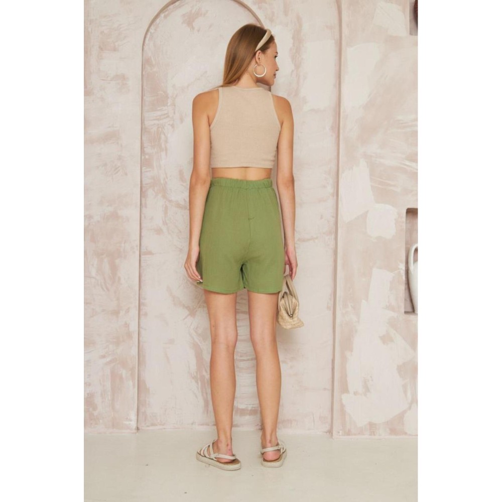 Pasaklı Giyim Pasaklı Giyim Kadın Müslin Pamuk Yandan Bağlamalı Şort Etek Haki - Premium Kadın Giyim