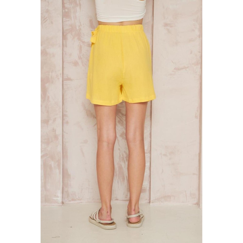 Pasaklı Giyim Pasaklı Giyim Kadın Müslin Pamuk Yandan Bağlamalı Şort Etek Sarı - Premium Kadın Giyim