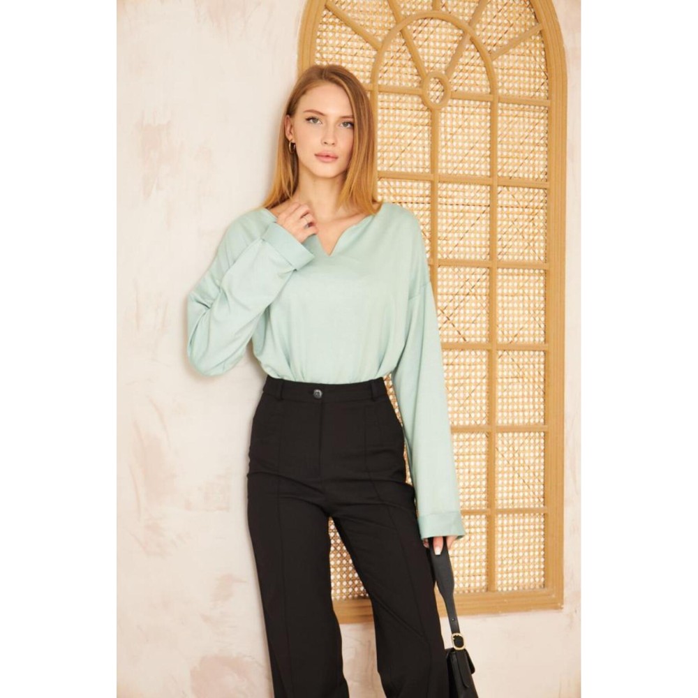 Pasaklı Giyim Pasaklı Giyim Kadın Duble Kol / Yakası Yırtmaçlı Salaş Sweatshirt Mint - Premium Kadın Giyim