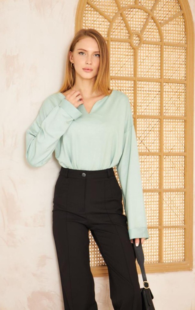 Pasaklı Giyim Kadın Duble Kol / Yakası Yırtmaçlı Salaş Sweatshirt 3470190 Mint