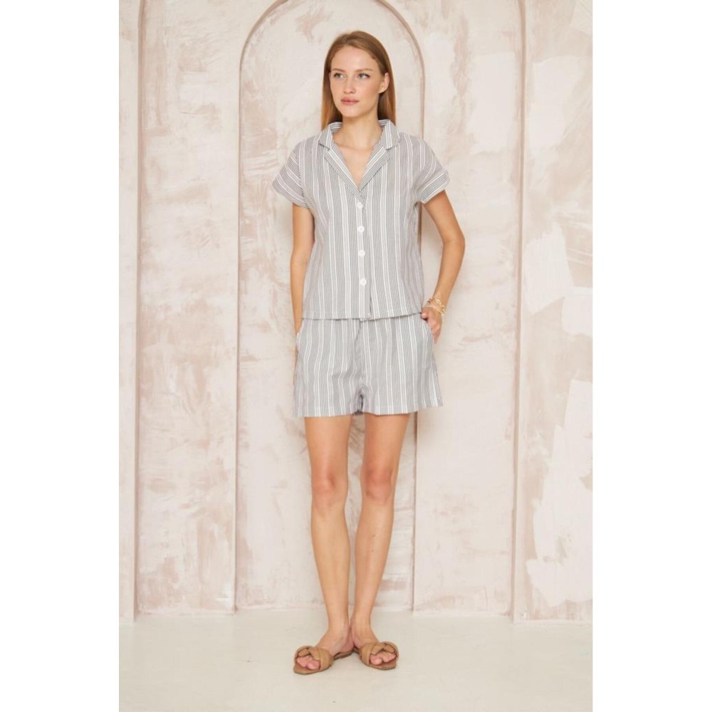 Pasaklı Giyim Pasaklı Giyim Kadın Gömlek-Şort Alt Üst Takım Siyah - Premium Kadın Giyim