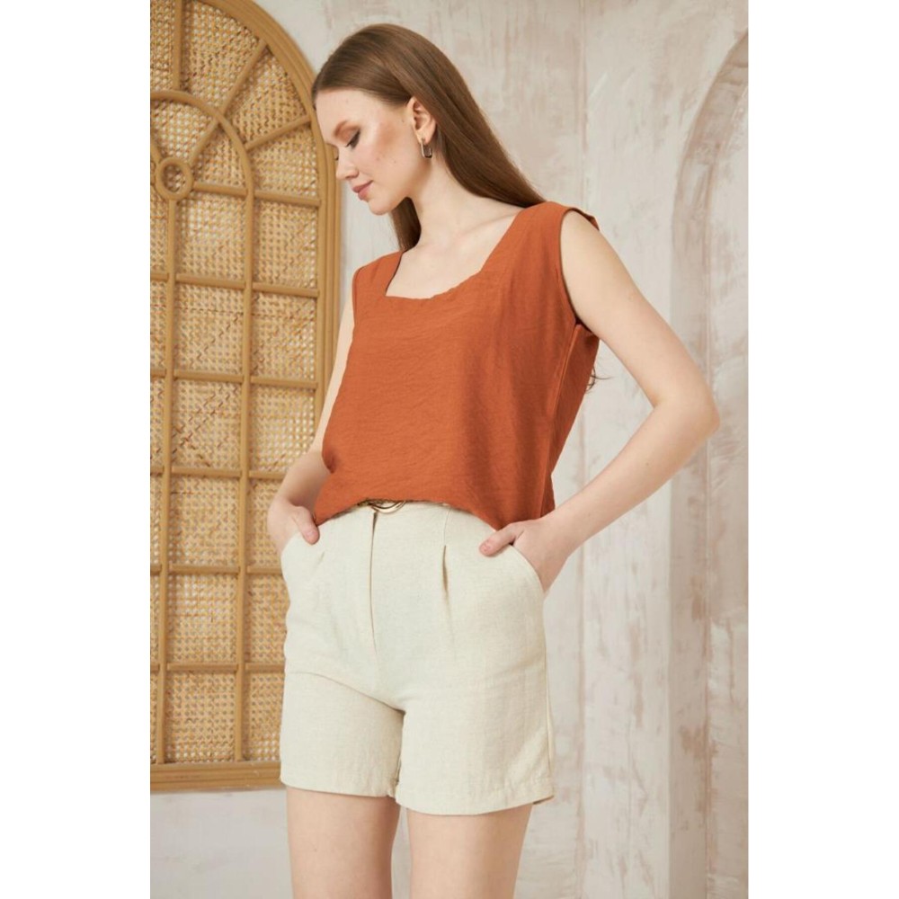 Pasaklı Giyim Pasaklı Giyim Kadın Kalın Askılı Bluz Kiremit - Premium Kadın Giyim