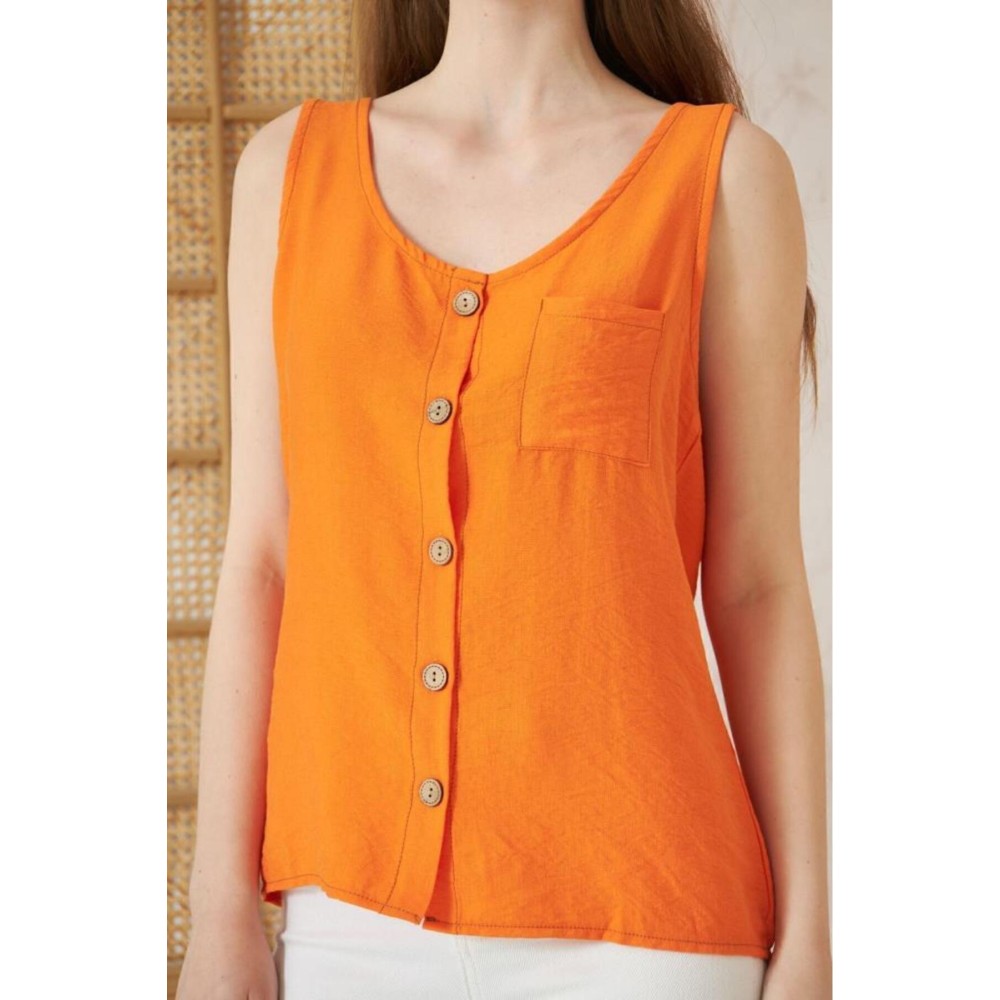 Pasaklı Giyim Pasaklı Giyim Kadın Düğmeli Askılı Bluz Turuncu - Premium Kadın Giyim