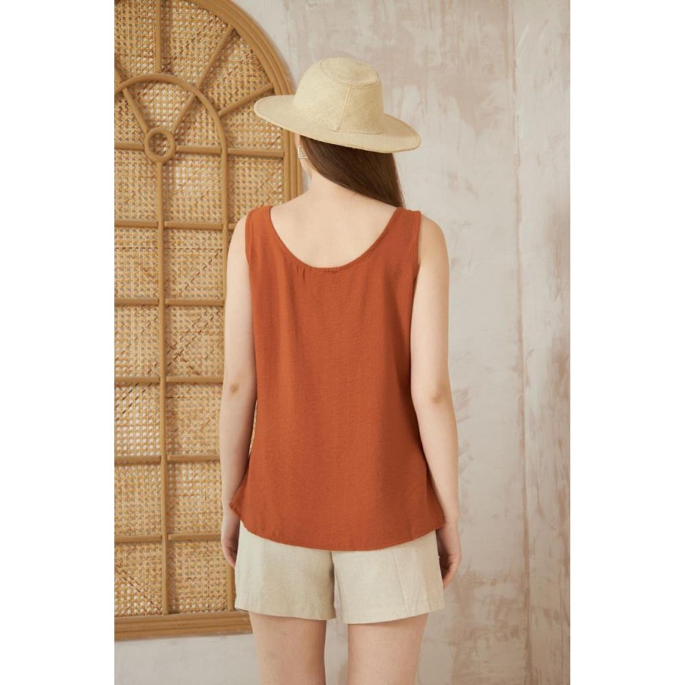 Pasaklı Giyim Pasaklı Giyim Kadın Düğmeli Askılı Bluz Kiremit - Premium Kadın Giyim