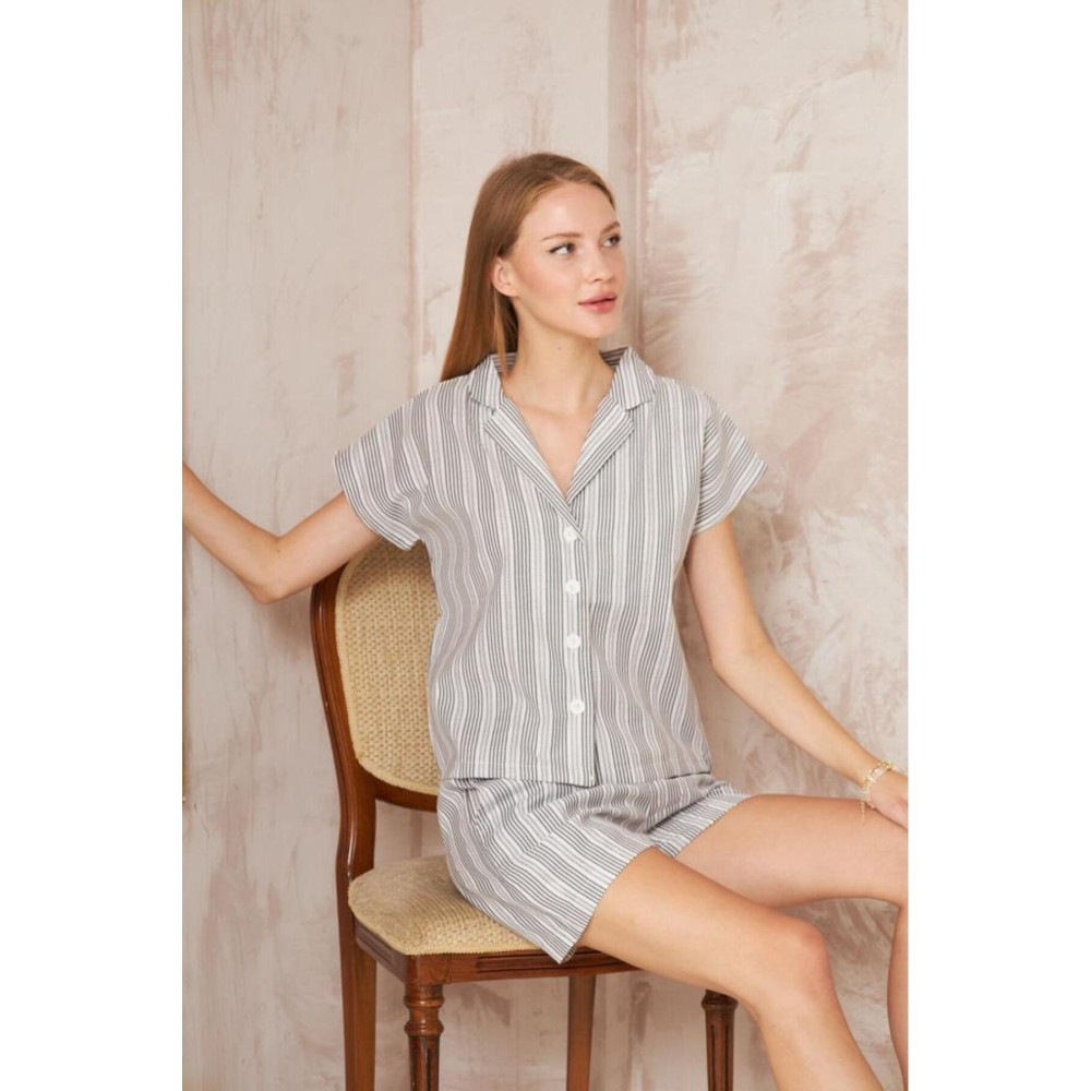 Pasaklı Giyim Pasaklı Giyim Kadın Gömlek-Şort Alt Üst Takım Siyah - Premium Kadın Giyim