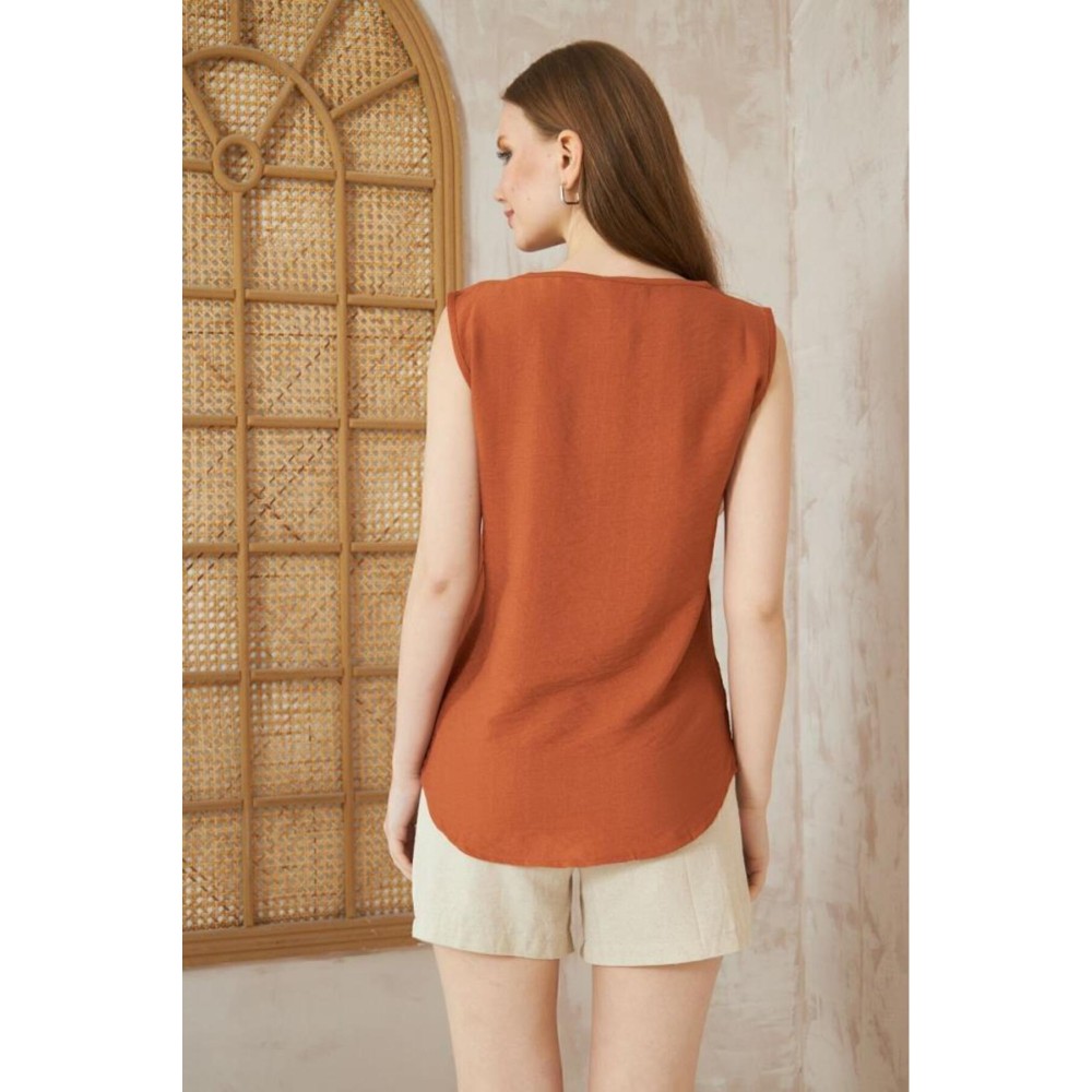 Pasaklı Giyim Pasaklı Giyim Kadın Kalın Askılı Bluz Kiremit - Premium Kadın Giyim