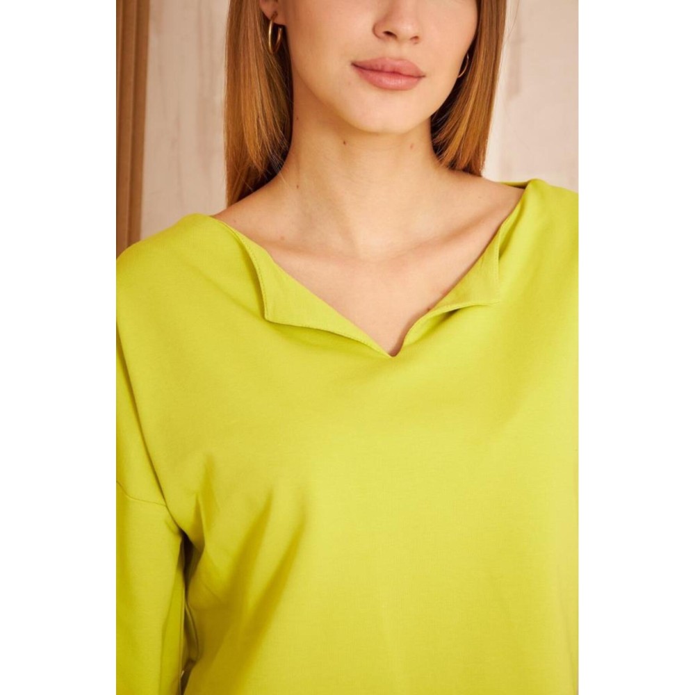 Pasaklı Giyim Pasaklı Giyim Kadın Duble Kol / Yakası Yırtmaçlı Salaş Sweatshirt Yağ Yeşili - Premium Kadın Giyim