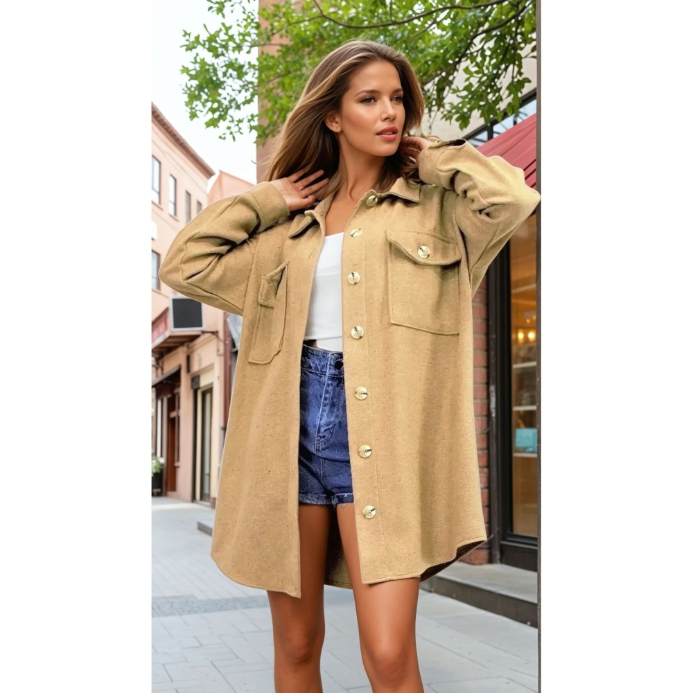 Pasaklı Giyim Pasaklı Giyim Kadın Kaşe Yün Oduncu Gömlek Camel - Premium Kadın Giyim