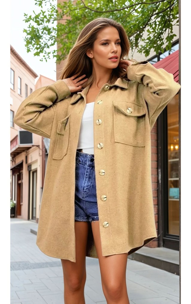 Pasaklı Giyim Kadın Kaşe Yün Oduncu Gömlek 3270250 Camel