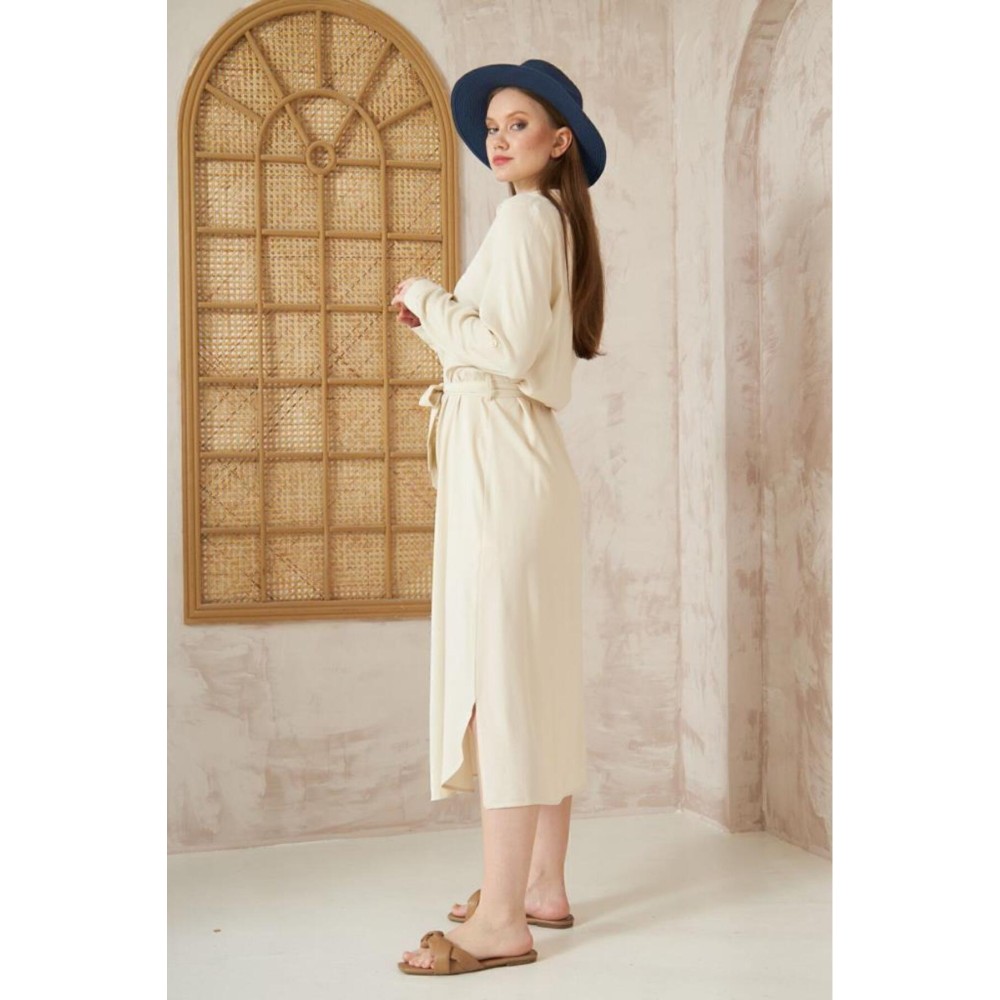 Pasaklı Giyim Pasaklı Giyim Kadın %100 Viskon Tam Boy Gömlek Elbise -1490363 Taş - Premium Kadın Giyim