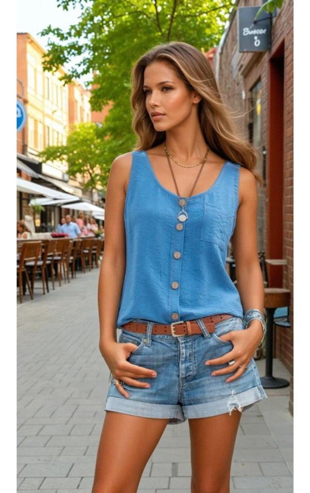 Pasaklı Giyim Kadın Düğmeli Askılı Bluz 2910290 İndigo