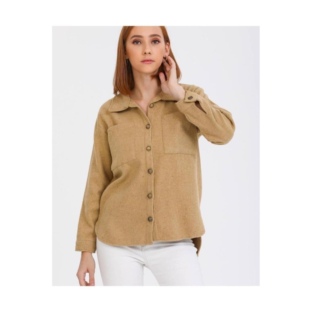 Pasaklı Giyim Pasaklı Giyim Kadın Yün Gömlek Vizon - Premium Kadın Giyim