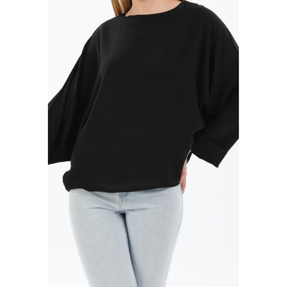 Pasaklı Giyim Pasaklı Giyim Kadın Yarasa Duble Kol Ekstra Oversize Bluz Siyah - Premium Kadın Giyim