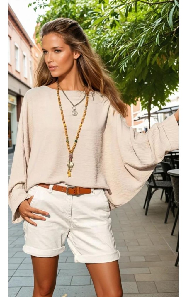 Pasaklı Giyim Kadın Yarasa Duble Kol Ekstra Oversize Bluz 2943308 Bej