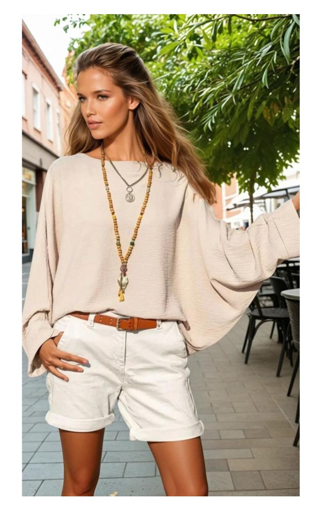 Pasaklı Giyim Kadın Yarasa Duble Kol Ekstra Oversize Bluz 2943308 Bej