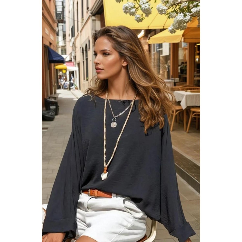 Pasaklı Giyim Pasaklı Giyim Kadın Yarasa Duble Kol Ekstra Oversize Bluz Siyah - Premium Kadın Giyim